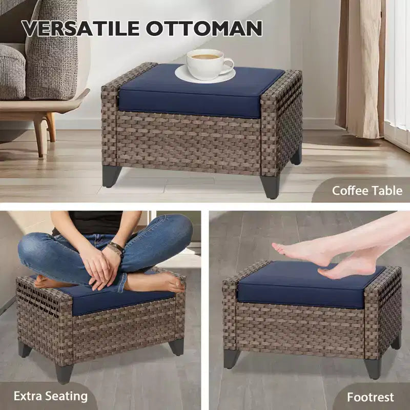 EAGLE PEAK Ensemble de conversation 5 pièces en osier pour patio extérieur, 2 fauteuils pivotants à bascule, 1 causeuse 2 places et 2 poufs