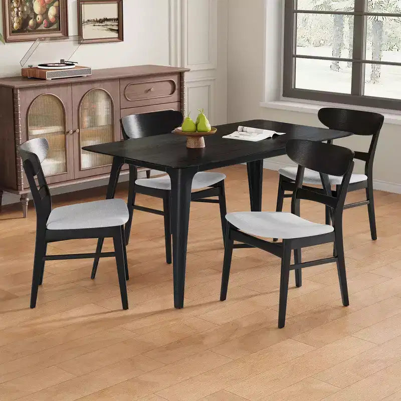 Ensemble de salle à manger 5 pièces Jinna Mid-Century Modern Christopher Knight Home en hévéa avec chaises rembourrées