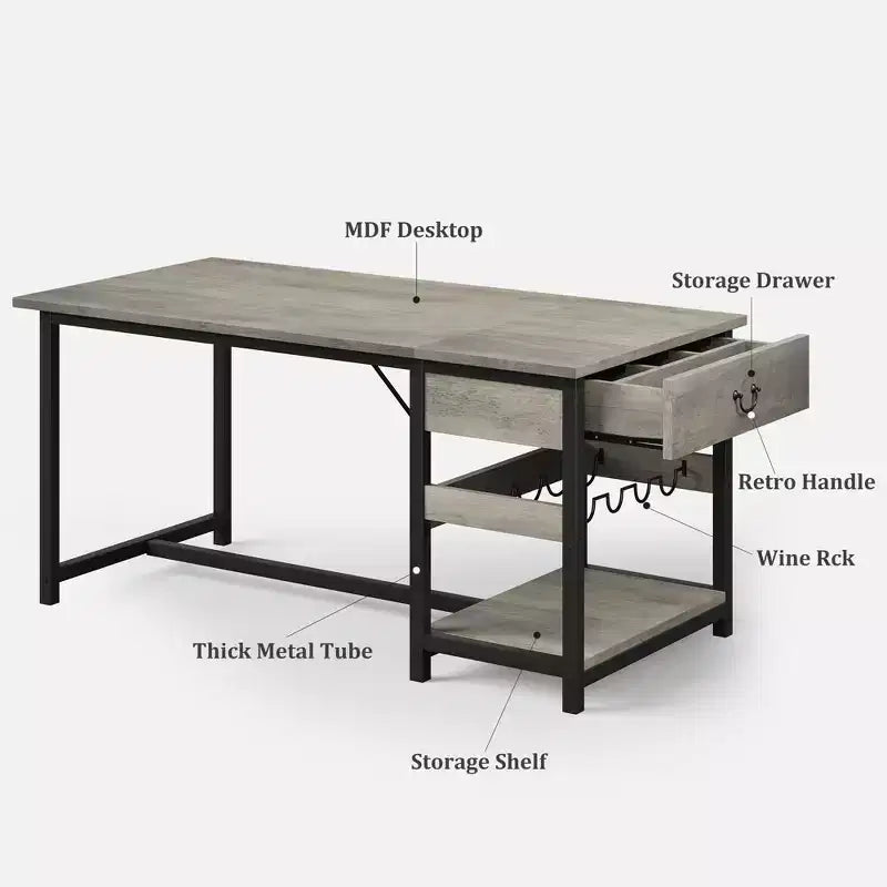 Ensemble table de salle à manger pour 4, table de salle à manger avec tiroirs de rangement et casier à vin, ensemble table de salle à manger de cuisine avec bancs rembourrés pour salle à manger - Gris