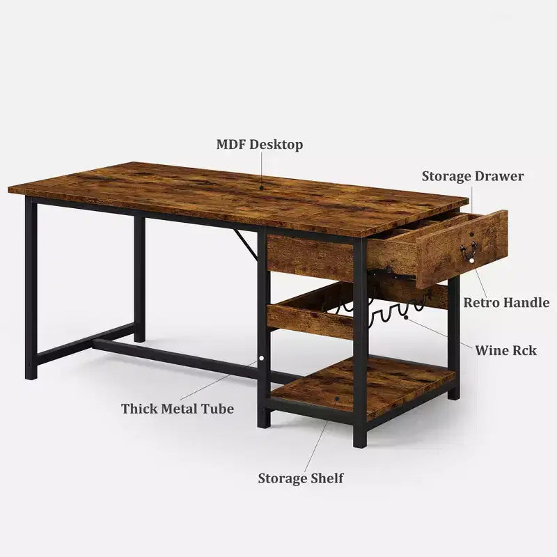 Ensemble table de salle à manger pour 4, table de salle à manger avec tiroirs de rangement et casier à vin, ensemble table de salle à manger de cuisine avec bancs rembourrés pour salle à manger - Gris