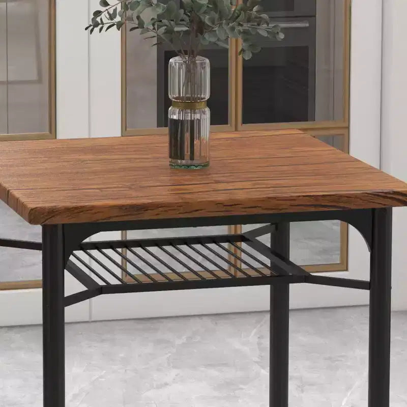 Ensemble table à manger pour 2 personnes, table de cuisine carrée avec 2 tabourets et étagère de rangement, table de petit-déjeuner en bois pour petit espace de salon