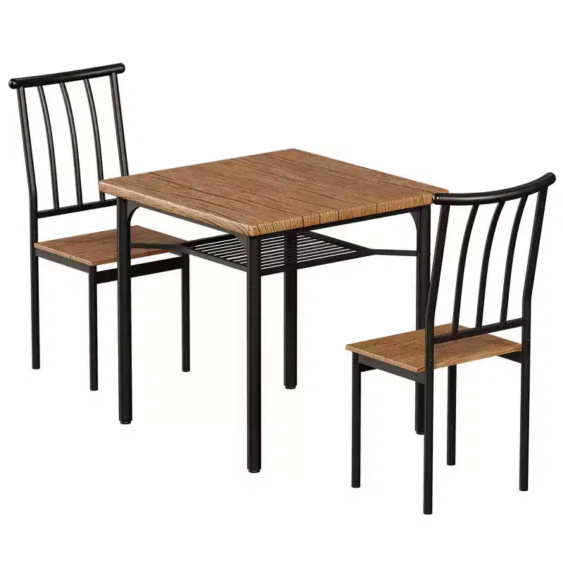 Ensemble table à manger pour 2 personnes, table de cuisine carrée avec 2 tabourets et étagère de rangement, table de petit-déjeuner en bois pour petit espace de salon