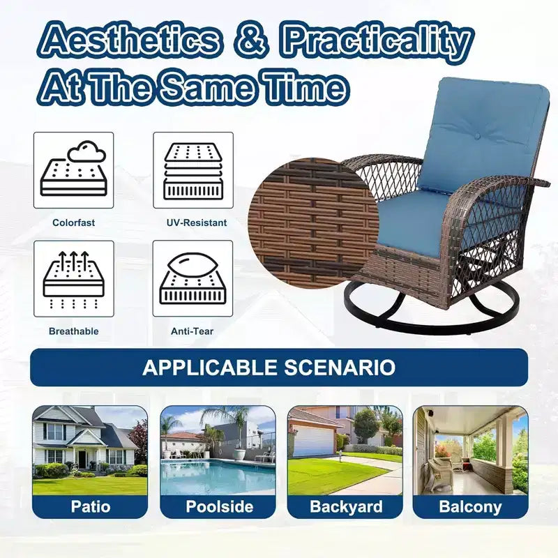Ensemble table et chaises en osier 3 pièces GustoWave avec coussins et table basse pour patio, véranda, piscine