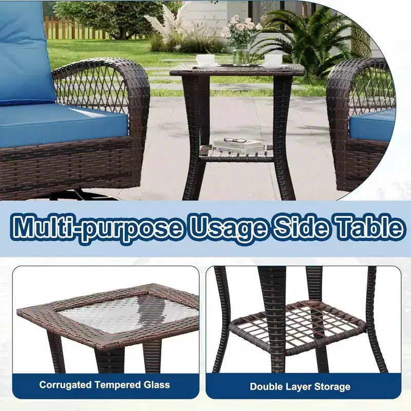 Ensemble table et chaises en osier 3 pièces GustoWave avec coussins et table basse pour patio, véranda, piscine