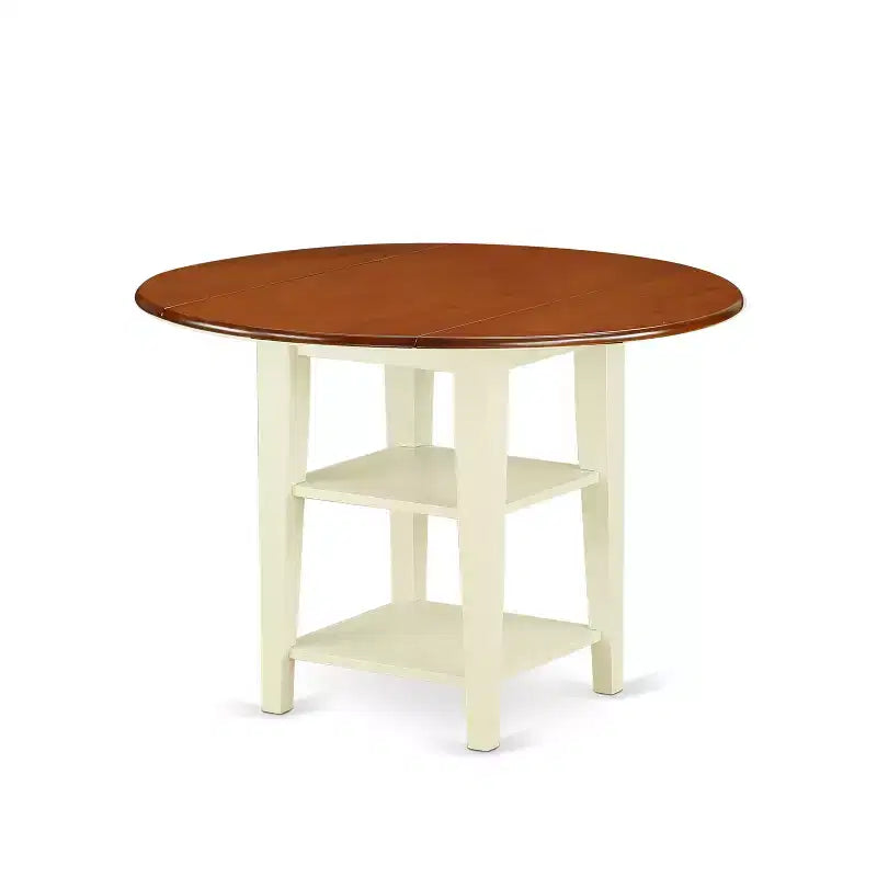 Ensemble Homestock Belmont 3 pièces Sudbury avec une table ronde et deux chaises de salle à manger avec assise en bois, finition magnifique de couleur crème et cerisier.