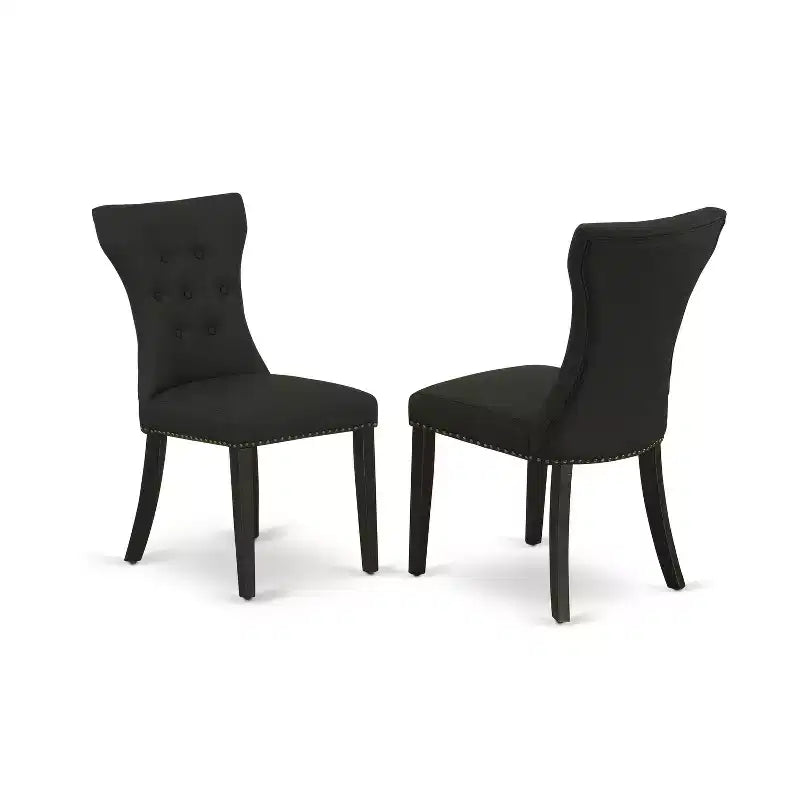 Ensemble HomeStock Belmont 5 pièces table et chaises de cuisine, comprenant une table à manger ronde et 4 chaises Parsons, finition noire brossée.