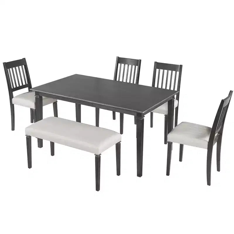 Ensemble de salle à manger de ferme pour 6 personnes, 6 pièces : table rectangulaire en bois et 4 chaises avec banc pour la cuisine