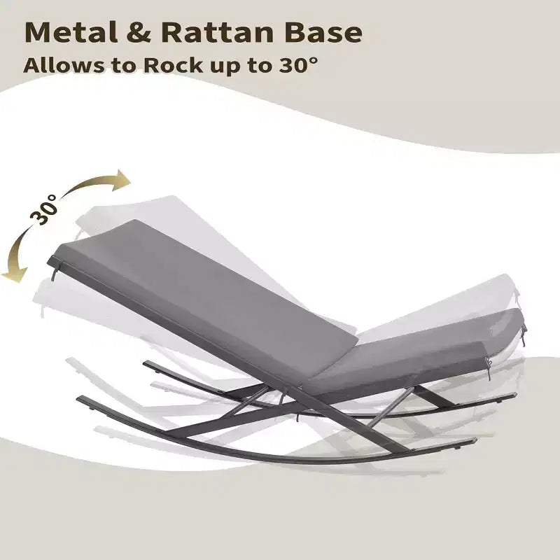 Ensemble de 2 chaises longues à bascule d'extérieur GustoWave, avec coussins amovibles, parfaites pour la sieste et la détente, gris