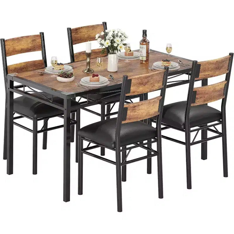 Ensemble Table et Chaises de Salle à Manger, Ensemble Table de Salle à Manger avec Protection d'Angle, Table de Cuisine et Chaises en Bois avec Chaises Rembourrées pour Cuisine, Appartement
