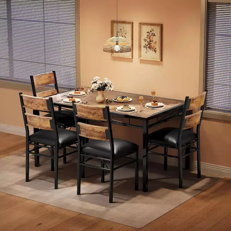 Ensemble Table et Chaises de Salle à Manger, Ensemble Table de Salle à Manger avec Protection d'Angle, Table de Cuisine et Chaises en Bois avec Chaises Rembourrées pour Cuisine, Appartement