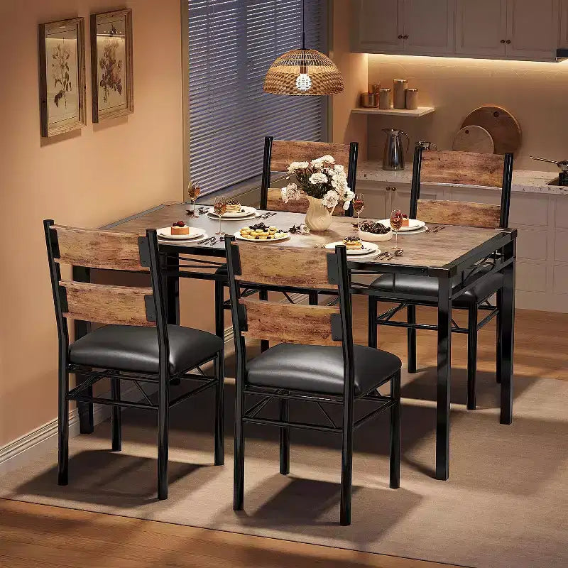 Ensemble Table et Chaises de Salle à Manger, Ensemble Table de Salle à Manger avec Protection d'Angle, Table de Cuisine et Chaises en Bois avec Chaises Rembourrées pour Cuisine, Appartement