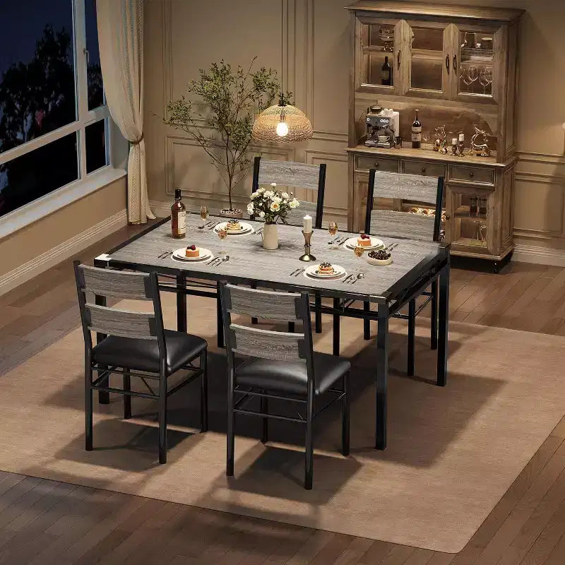Ensemble Table et Chaises de Salle à Manger, Ensemble Table de Salle à Manger avec Protection d'Angle, Table de Cuisine et Chaises en Bois avec Chaises Rembourrées pour Cuisine, Appartement