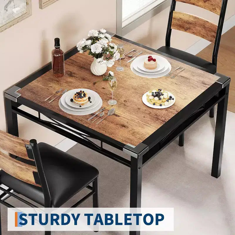 Ensemble Table et Chaises de Salle à Manger, Ensemble Table de Salle à Manger avec Protection d'Angle, Table de Cuisine et Chaises en Bois avec Chaises Rembourrées pour Cuisine, Appartement