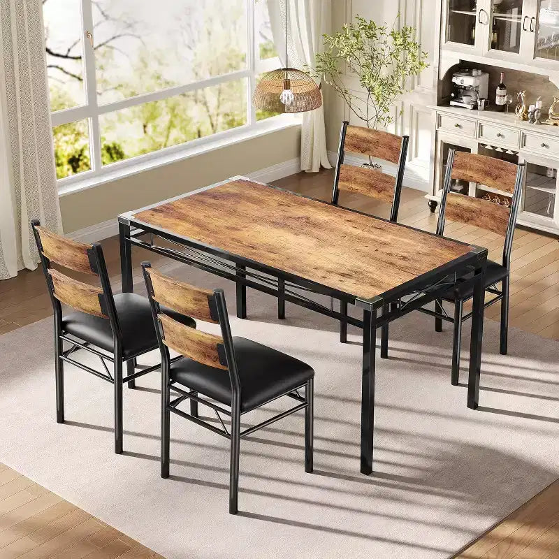 Ensemble Table et Chaises de Salle à Manger, Ensemble Table de Salle à Manger avec Protection d'Angle, Table de Cuisine et Chaises en Bois avec Chaises Rembourrées pour Cuisine, Appartement