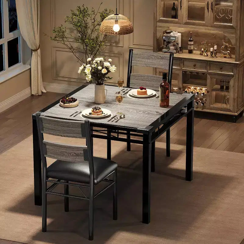Ensemble Table et Chaises de Salle à Manger, Ensemble Table de Salle à Manger avec Protection d'Angle, Table de Cuisine et Chaises en Bois avec Chaises Rembourrées pour Cuisine, Appartement
