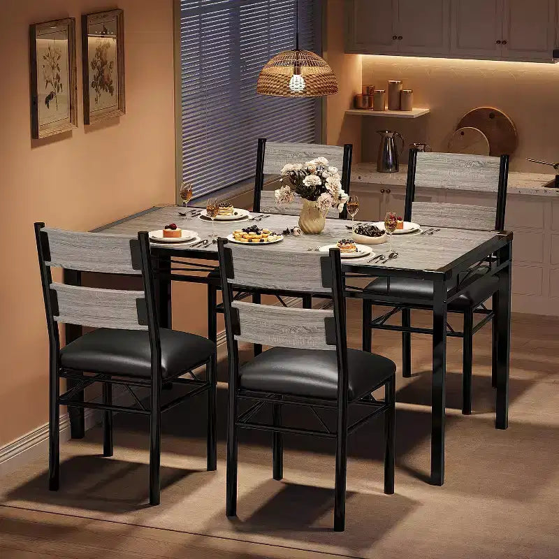 Ensemble Table et Chaises de Salle à Manger, Ensemble Table de Salle à Manger avec Protection d'Angle, Table de Cuisine et Chaises en Bois avec Chaises Rembourrées pour Cuisine, Appartement