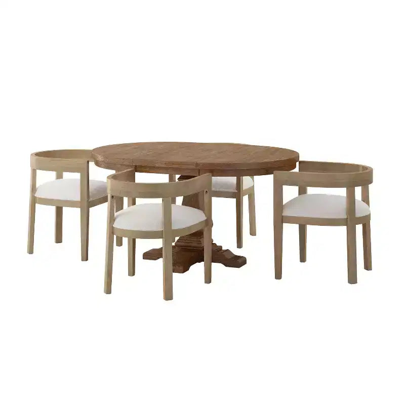 Ensemble de salle à manger GDFStudio Ladieu 5 pièces en bois et tissu rustique