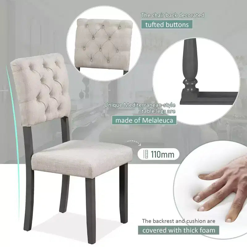 Ensemble de salle à manger 6 places avec banc, table rectangulaire et 4 chaises rembourrées pour la cuisine