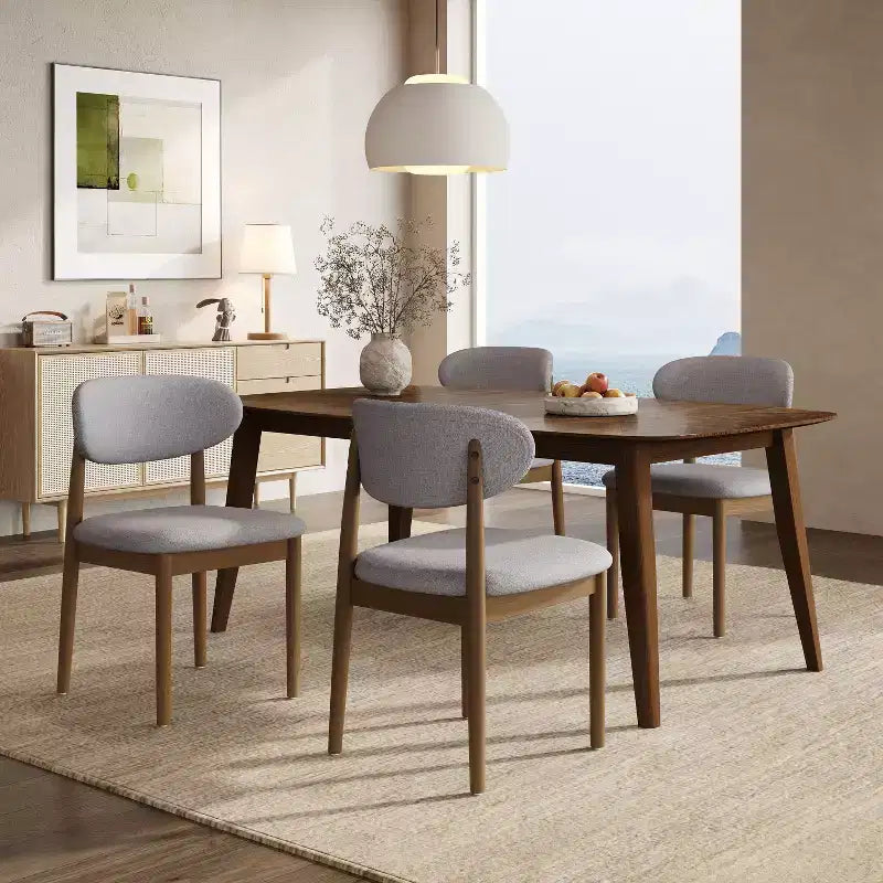 Ensemble de salle à manger capitonné en bois d'hévéa, 5 pièces, style milieu de siècle, Christopher Knight Home Volgrun
