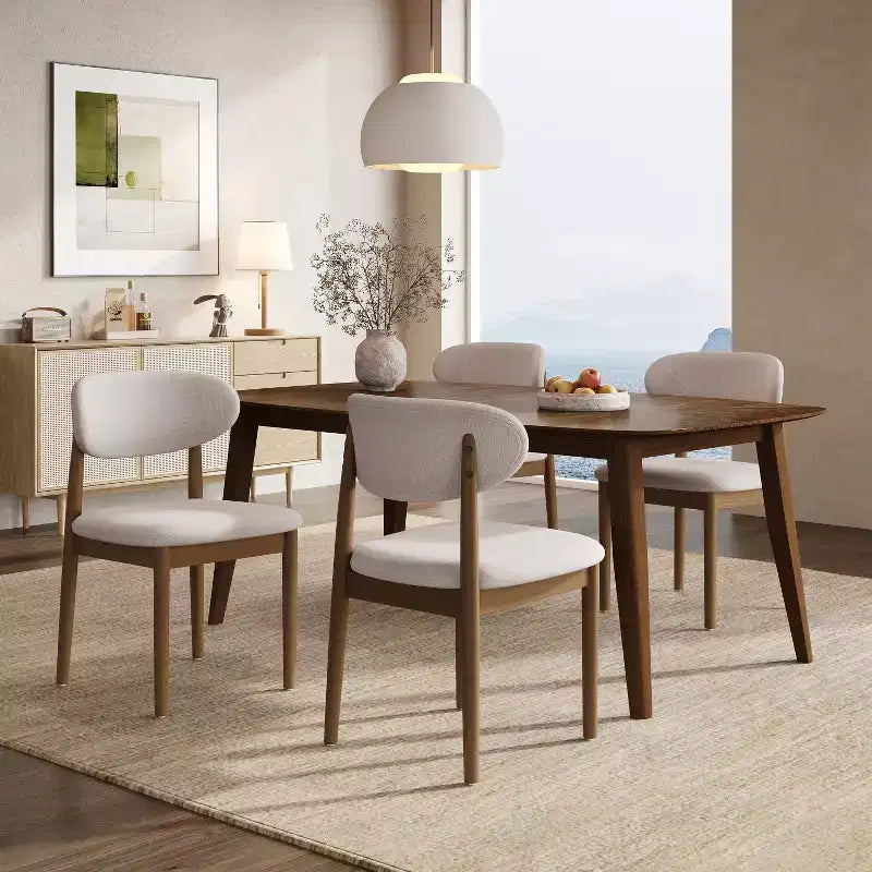 Ensemble de salle à manger capitonné en bois d'hévéa, 5 pièces, style milieu de siècle, Christopher Knight Home Volgrun