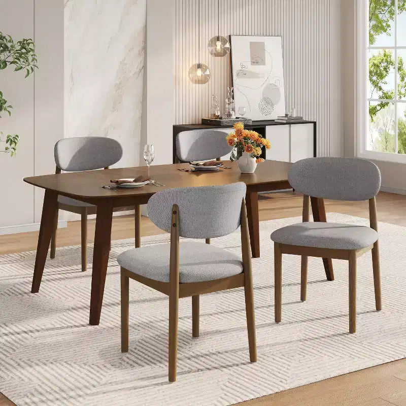 Ensemble de salle à manger capitonné en bois d'hévéa, 5 pièces, style milieu de siècle, Christopher Knight Home Volgrun