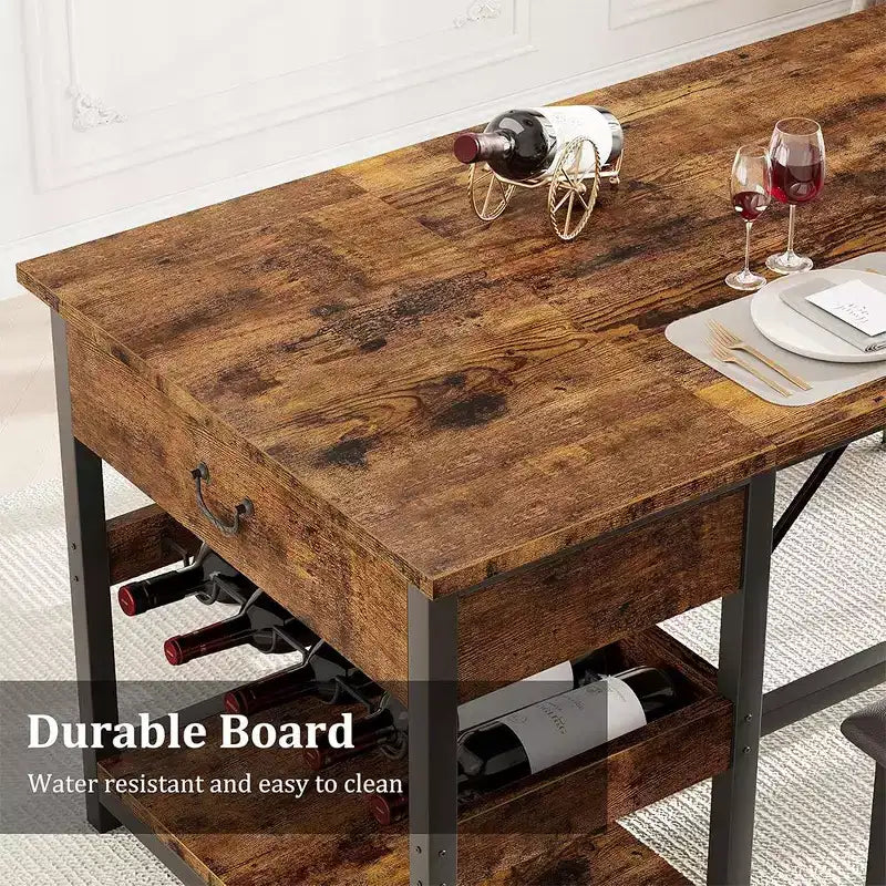 Ensemble de salle à manger pour 4 avec tiroirs de rangement et casier à vin, ensemble de table de cuisine avec bancs rembourrés pour salle à manger, cuisine