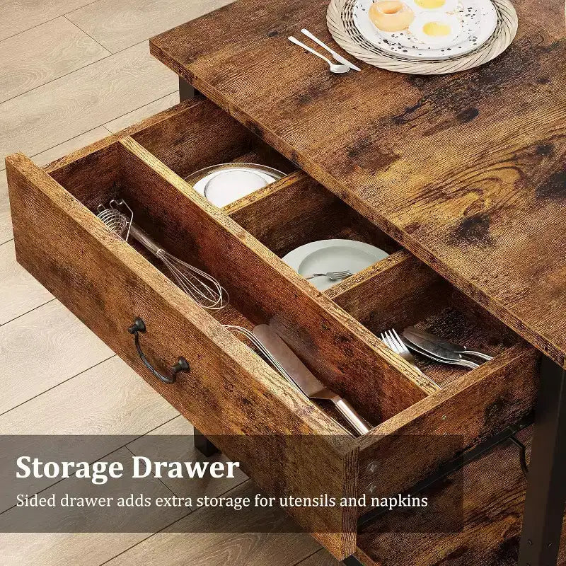 Ensemble de salle à manger pour 4 avec tiroirs de rangement et casier à vin, ensemble de table de cuisine avec bancs rembourrés pour salle à manger, cuisine