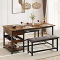 Dining Table Set for 4 with Storage Drawers & Wine Rack, Kitchen Table Set with Upholstered Benches for Dining Room, Kitchen