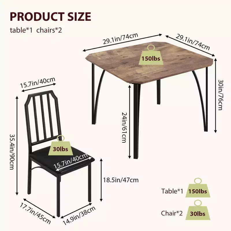 Ensemble table à manger carrée avec chaises rembourrées Table de cuisine pour la maison, l'appartement, les petits espaces