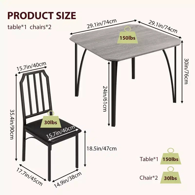 Ensemble table à manger carrée avec chaises rembourrées Table de cuisine pour la maison, l'appartement, les petits espaces