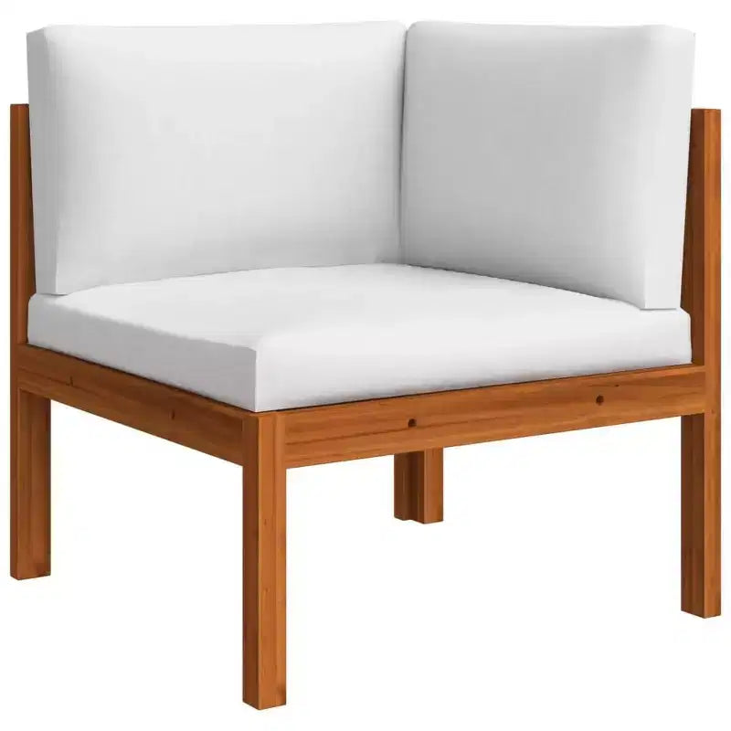 vidaXL Salon de jardin en bois d'acacia avec coussins – Crème – Idéal pour jardin, terrasse et salon – Comprend un canapé, un fauteuil, un repose-pieds, une table