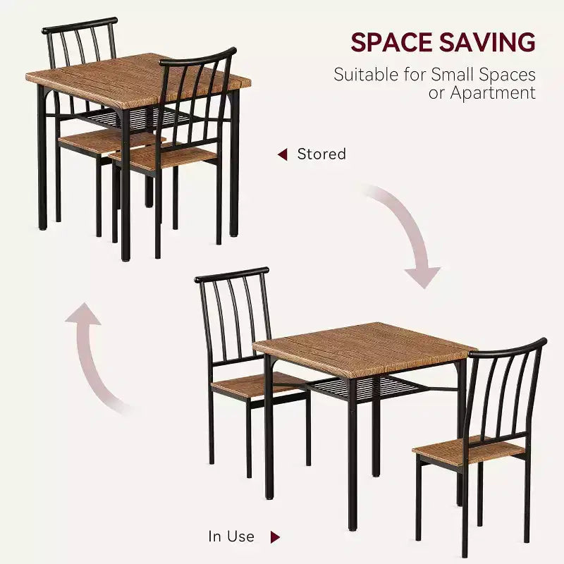 Ensemble de salle à manger rustique 3 pièces - Table carrée et 2 chaises avec porte-bouteilles, petite cuisine