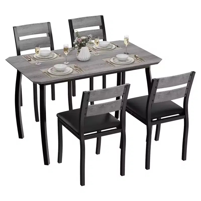 Ensemble table de salle à manger 5 pièces pour 4 personnes, table de cuisine peu encombrante avec chaises rembourrées, design d'angle moderne