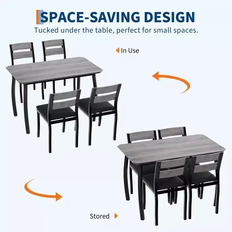 Ensemble table de salle à manger 5 pièces pour 4 personnes, table de cuisine peu encombrante avec chaises rembourrées, design d'angle moderne
