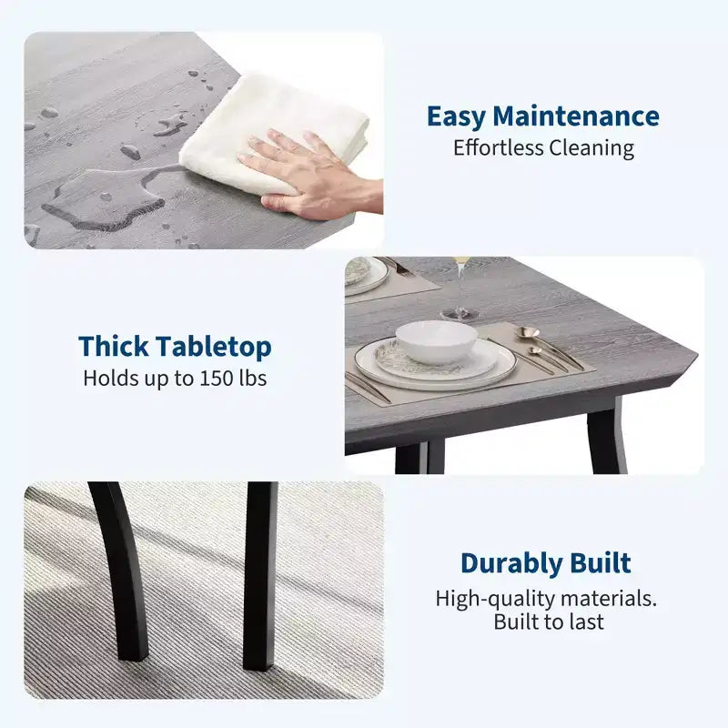 Ensemble table de salle à manger 5 pièces pour 4 personnes, table de cuisine peu encombrante avec chaises rembourrées, design d'angle moderne