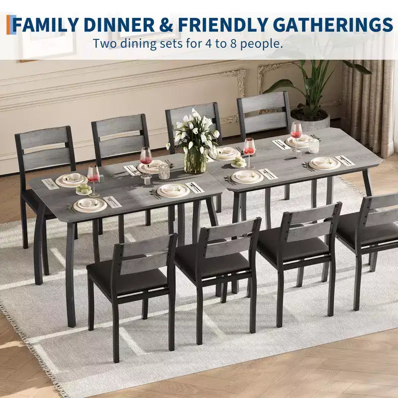 Ensemble table de salle à manger 5 pièces pour 4 personnes, table de cuisine peu encombrante avec chaises rembourrées, design d'angle moderne