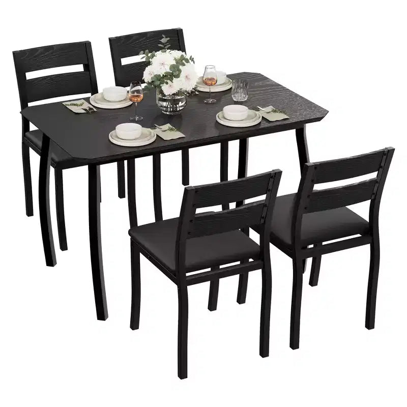 Ensemble table de salle à manger 5 pièces pour 4 personnes, table de cuisine peu encombrante avec chaises rembourrées, design d'angle moderne