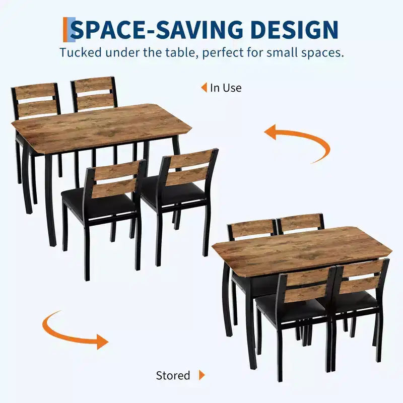 Ensemble table de salle à manger 5 pièces pour 4 personnes, table de cuisine peu encombrante avec chaises rembourrées, design d'angle moderne