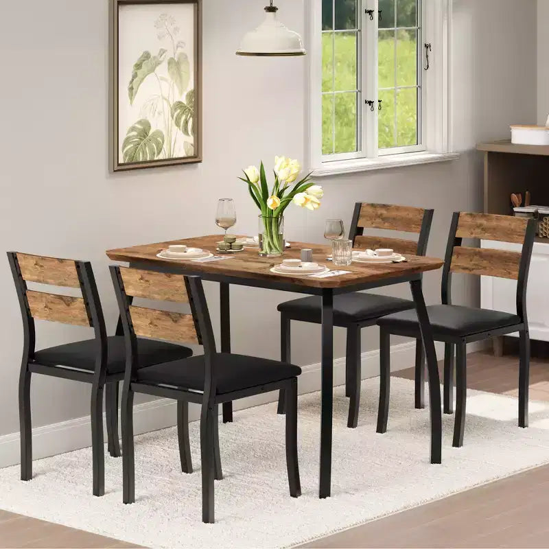 Ensemble table de salle à manger 5 pièces pour 4 personnes, table de cuisine peu encombrante avec chaises rembourrées, design d'angle moderne