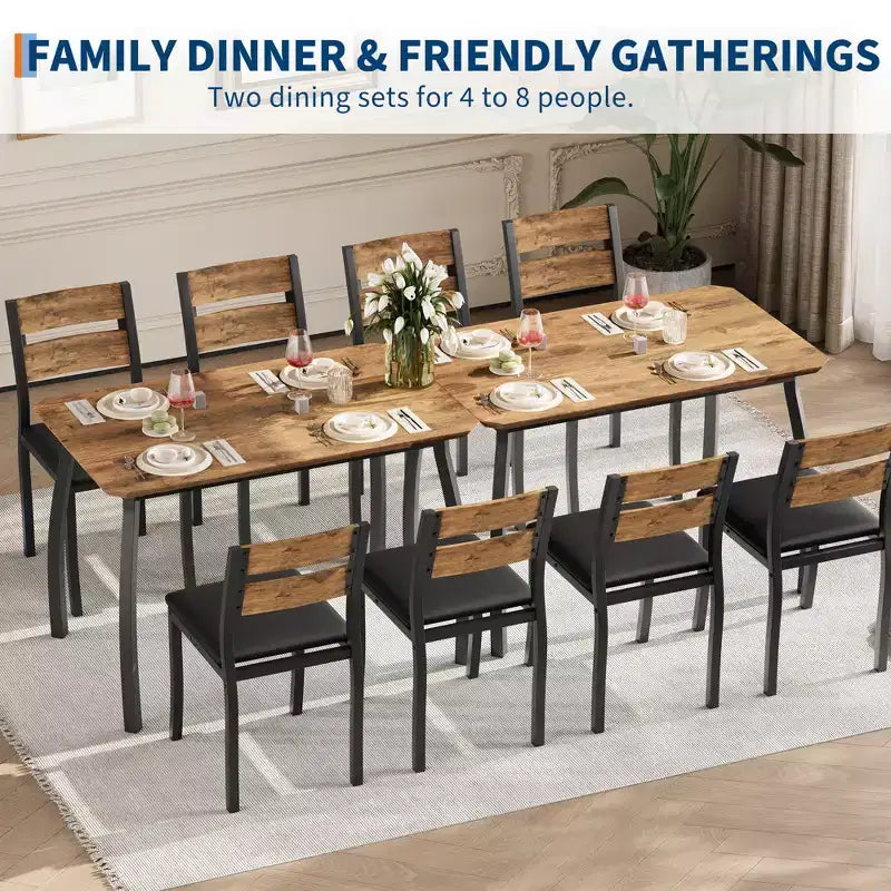 Ensemble table de salle à manger 5 pièces pour 4 personnes, table de cuisine peu encombrante avec chaises rembourrées, design d'angle moderne