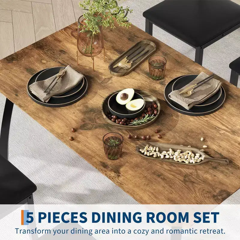 Ensemble table de salle à manger 5 pièces pour 4 personnes, table de cuisine peu encombrante avec chaises rembourrées, design d'angle moderne