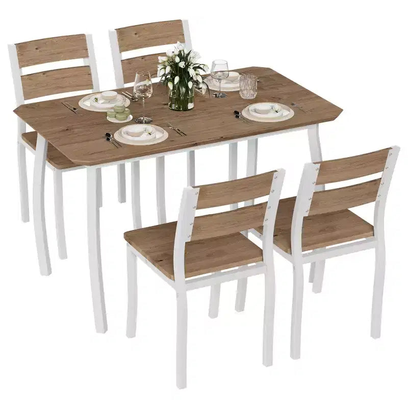 Ensemble table de salle à manger 5 pièces pour 4 personnes, table de cuisine peu encombrante avec chaises rembourrées, design d'angle moderne