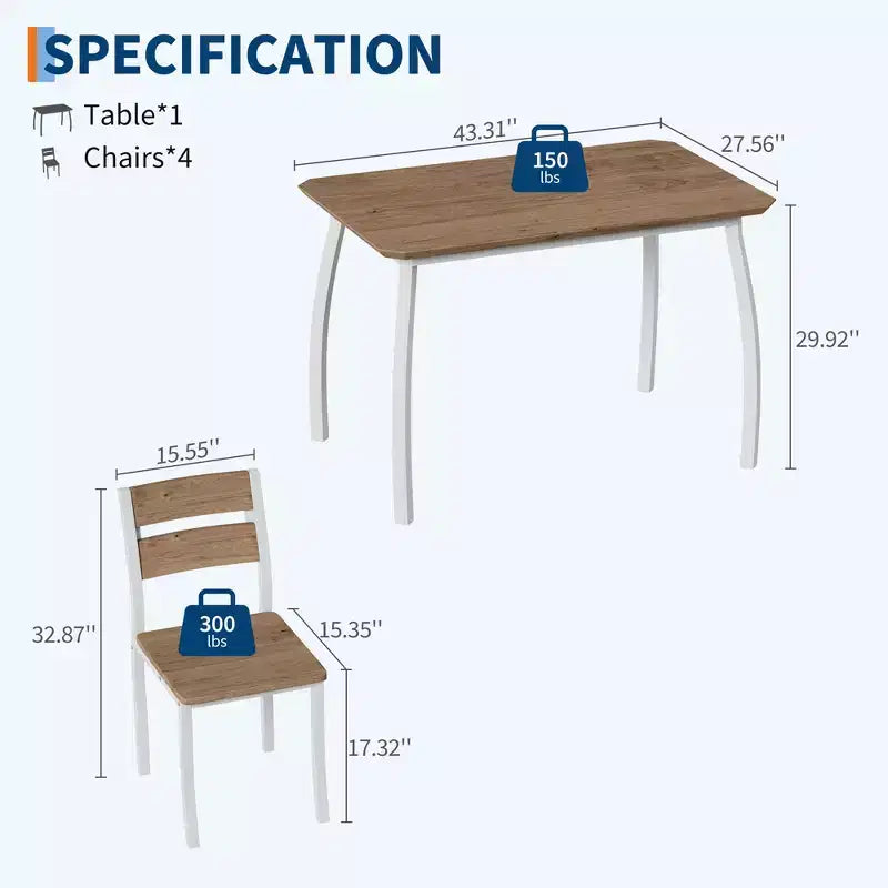 Ensemble table de salle à manger 5 pièces pour 4 personnes, table de cuisine peu encombrante avec chaises rembourrées, design d'angle moderne
