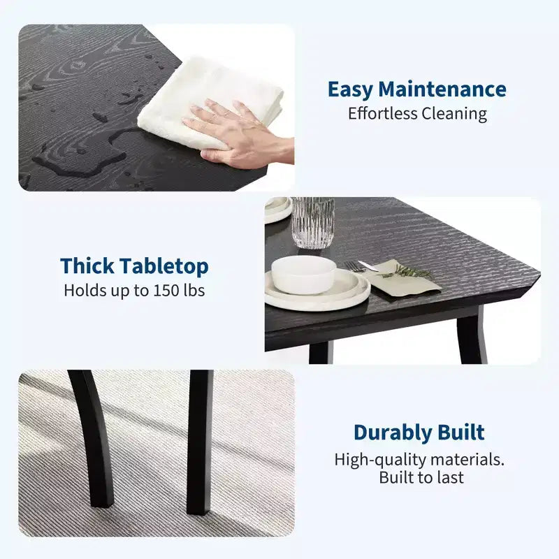 Ensemble table de salle à manger 5 pièces pour 4 personnes, table de cuisine peu encombrante avec chaises rembourrées, design d'angle moderne