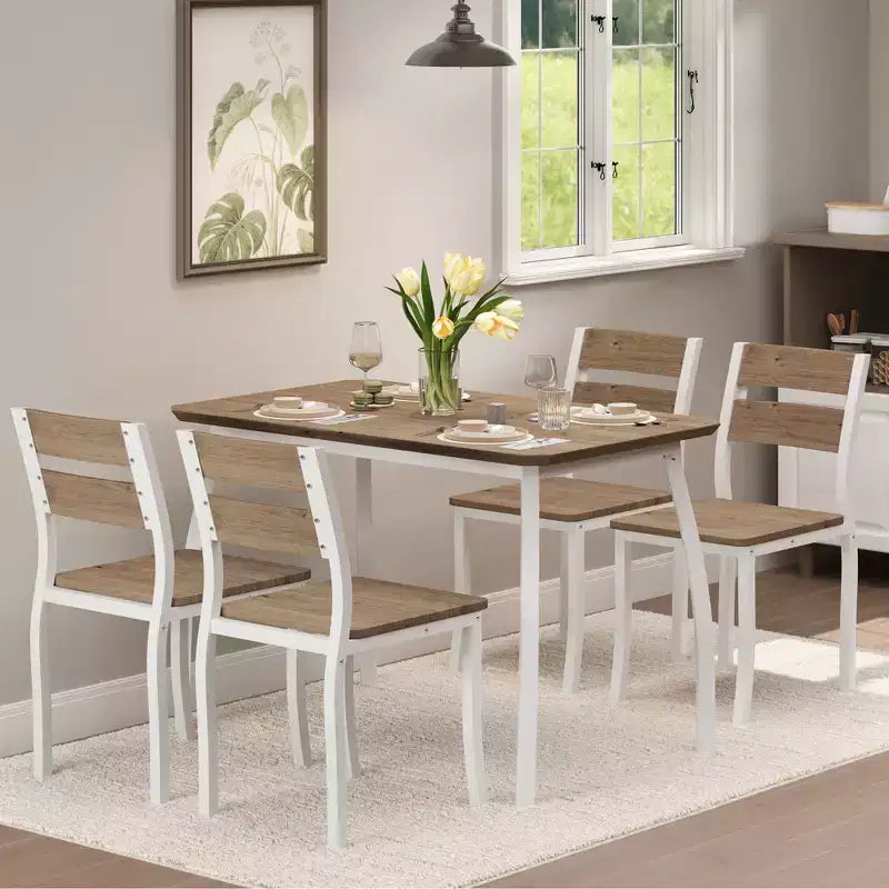 Ensemble table de salle à manger 5 pièces pour 4 personnes, table de cuisine peu encombrante avec chaises rembourrées, design d'angle moderne