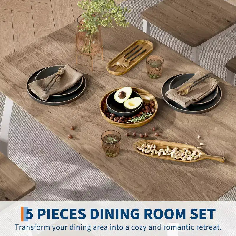 Ensemble table de salle à manger 5 pièces pour 4 personnes, table de cuisine peu encombrante avec chaises rembourrées, design d'angle moderne