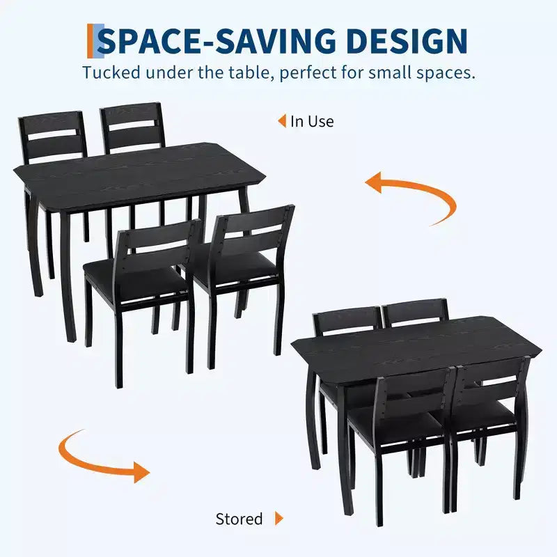 Ensemble table de salle à manger 5 pièces pour 4 personnes, table de cuisine peu encombrante avec chaises rembourrées, design d'angle moderne