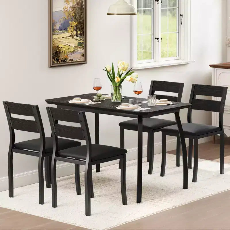 Ensemble table de salle à manger 5 pièces pour 4 personnes, table de cuisine peu encombrante avec chaises rembourrées, design d'angle moderne