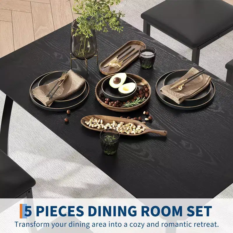 Ensemble table de salle à manger 5 pièces pour 4 personnes, table de cuisine peu encombrante avec chaises rembourrées, design d'angle moderne