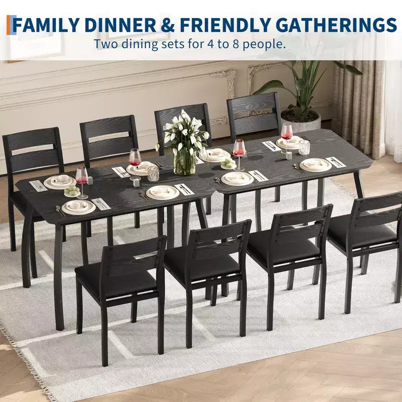 Ensemble table de salle à manger 5 pièces pour 4 personnes, table de cuisine peu encombrante avec chaises rembourrées, design d'angle moderne